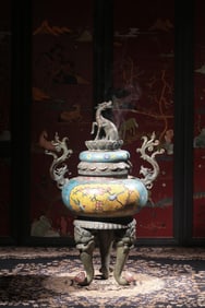 QING "QIANLONG PERIOD OF THE QING DYNASTY" COPPER BODY ENAMEL CLOISONNE ANIMAL BUTTON DRAGON EAR