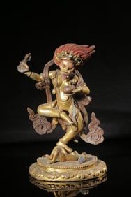 QING DYNASTY GILDED BRONZE LION-FACED DAKINI STATUE