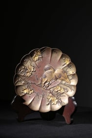 COPPER INLAID GOLD HIGH RELIEF HAPPY EYEBROW CHRYSANTHEMUM PETAL PATTERN STUDY APPRECIATION PLATE