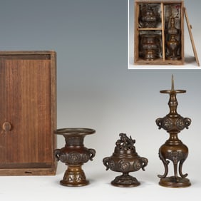QING DYNASTY: COPPER FULL-WORK THREE-OFFERING SET