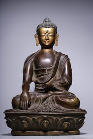 QING DYNASTY ALLOY COPPER SCEPTER SHAKYAMUNI SEATED STATUE