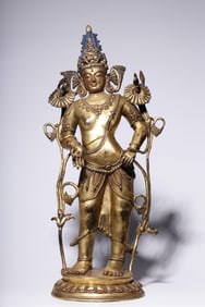 QING DYNASTY PALA STYLE COPPER GILT LOTUS GUANYIN STANDING STATUE
