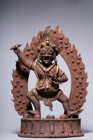 QING DYNASTY IRON-SCISSOR GOLD DAKINI BACKLIGHT STATUE