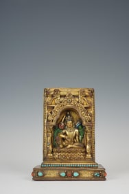 QING DYNASTY GILDED COPPER STATUE OF MANJUSRI