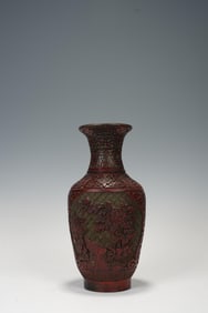 QING DYNASTY CARVED RED FLOWER APPRECIATION VASE