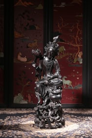QING ROSEWOOD LARGE MATERIAL ONE-PIECE CARVED GUANYIN SEATED STATUE
