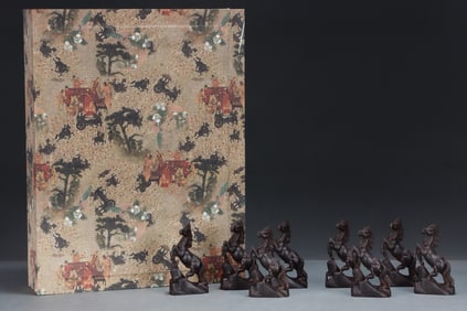 COURT COLLECTION AGARWOOD EIGHT HORSES STATUES SET