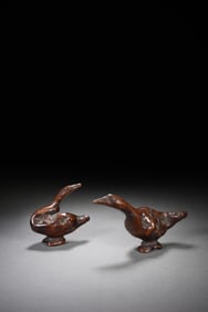 QING DYNASTY A PAIR OF STRANGE WOODEN DUCKS