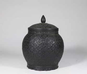 RED SANDALWOOD CARVED AUSPICIOUS CLOUD PATTERN TEA CAN