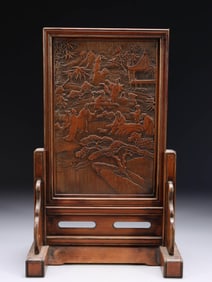 QING DYNASTY. MEILINSHANREN MADE BAMBOO CARVED BAMBOO FOREST SEVEN SAGES SCREEN