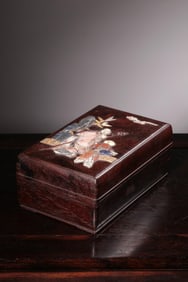 REPUBLIC OF CHINA SMALL LEAF RED SANDALWOOD INLAID WITH TREASURES CHARACTER STORY STUDY COVER BOX