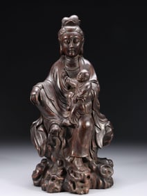 AGARWOOD CARVED GUANYIN DELIVERING CHILDREN