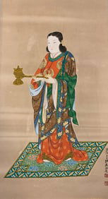 ZHANG DAQIAN, HAND PAINTING 'RUYI BUDDHA' PAPER SCROLL