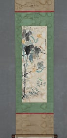 WANG HAITAO, LUFFA GRASS INSECT PAINTING, VERTICAL SCROLL, FINE MOUNTING
