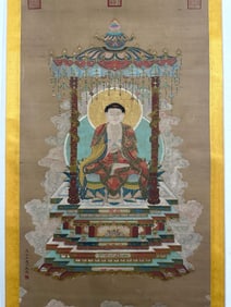 WU DAOZI, HAND PAINTING 'BUDDHAS' SILK SCROLL