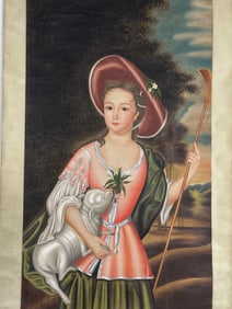 LANG SHINING, HAND PAINTING 'BEAUTY' SILK SCROLL