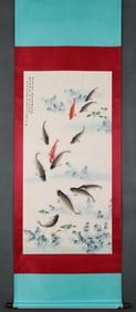 WU QINGXIA, TWELVE CARP PICTURES, HANGING SCROLL, FINE MOUNTING