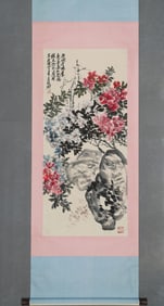 WU CHANGSHUO, FLOWER AND STONE PAINTING, HANGING SCROLL, FINE MOUNTING