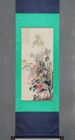 PAN SU AND ZHAO BOJU, FLOWER CLUSTER STRUGGLE FOR BEAUTY, HANGING SCROLL, FINE MOUNTING