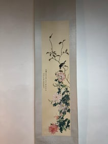 MIU JIAHUI, HAND PAINTING 'BIRDS FLOWERS' PAPER SCROLL