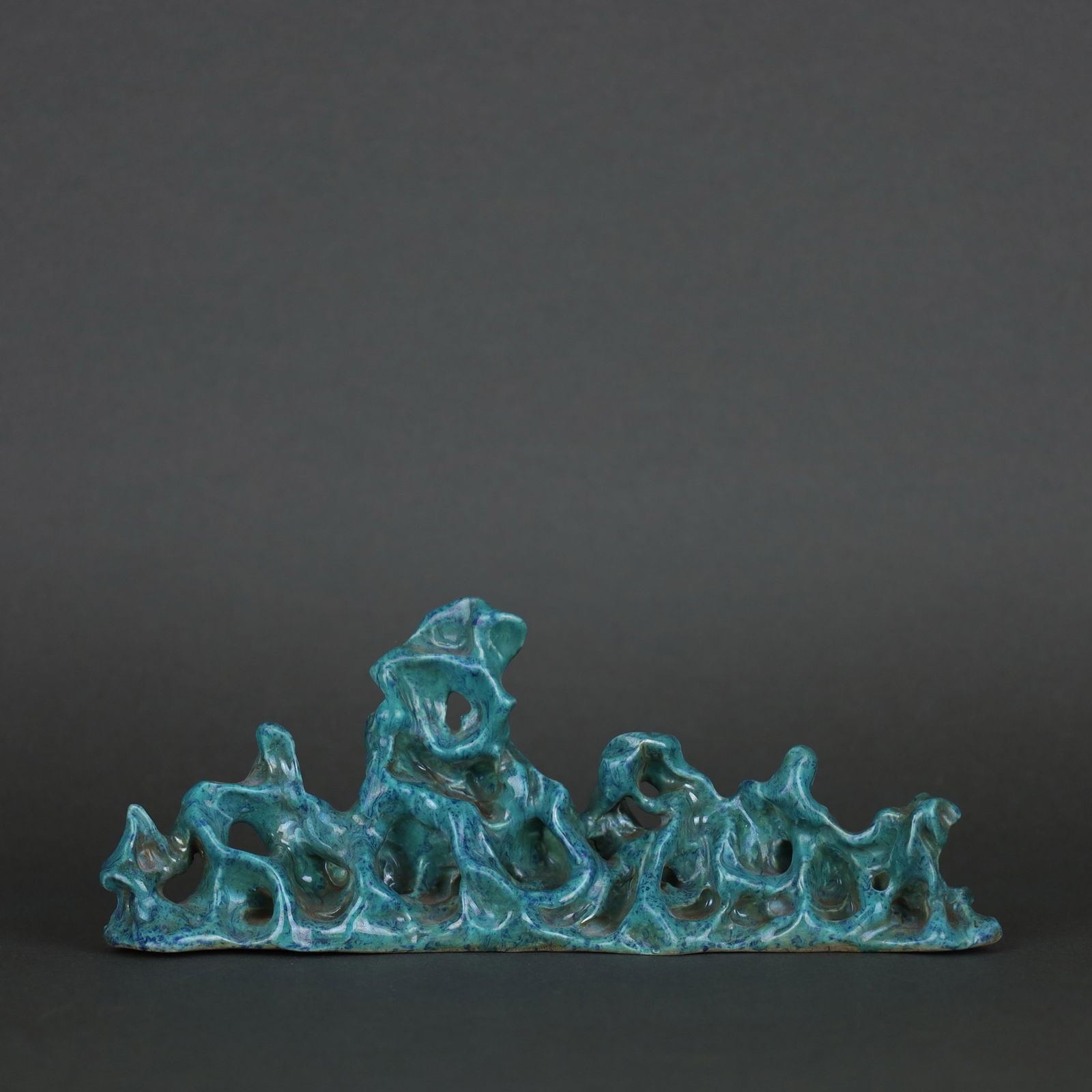 QING QIANLONG SI HAY TANG LU JUN GLAZED STONE SHANZI PEN HOLDER: 清乾隆 斯干草堂款 炉钧釉石山子笔架 Qing Qianlong Si Hay Tang Lu Jun glazed stone Shanzi pen holder heigh