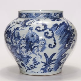 A LARGE VASE WITH BLUE AND WHITE FIGURE STORY OF EMPEROR TAIZONG OF THE YUAN DYNASTY
