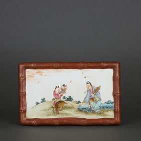QING YONGZHENG COLORED FIGURE PAINTING BAMBOO JOINT INK BED
