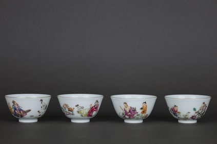 QING YONGZHENG FAMILLE ROSE FOUR LOVE FIGURES CUP SET (4 PIECES)