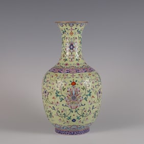 QING QIANLONG GREEN AND PINK VASE WITH BLESSINGS OF LONGEVITY
