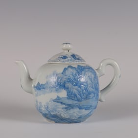 QING QIANLONG YEAR SAPPHIRE BLUE COLOR LANDSCAPE FIGURE TEAPOT
