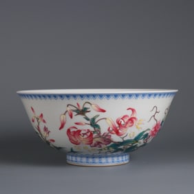 QING YONGZHENG YEAR ENAMEL COLOR FLOWER PATTERN INSCRIPTION POEM PALACE BOWL