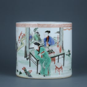 QING KANGXI FIVE-COLOR FIGURE STORY PEN HOLDER