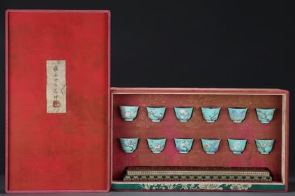 QING YONGZHENG YEAR FAMILLE ROSE TWELVE FLOWER GOD CUPS SET