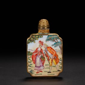 QING DYNASTY COPPER ENAMEL WITH WESTERN FIGURES SNUFF BOTTLE