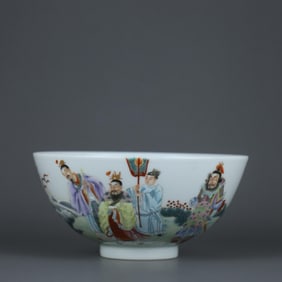 QING YONGZHENG FAMILLE ROSE DRAGON KING GOES TO SEA CHARACTER STORY PICTURE BOWL