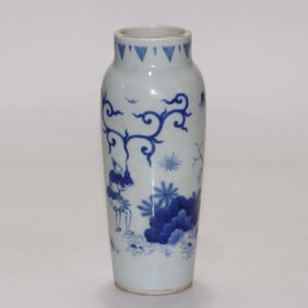 BLUE AND WHITE FIGURE STORY PATTERN SMALL VASES OF THE MING CHONGZHEN PERIOD