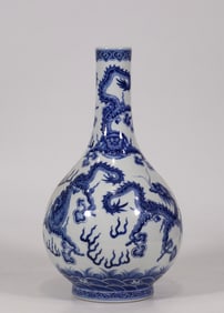 QING QIANLONG BLUE AND WHITE SEA WATER CLOUD DRAGON PATTERN VASES