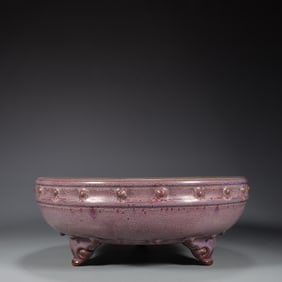 SONG JUN KILN ROSE PURPLE GLAZE THREE-LEGGED DRUM NAIL WASH