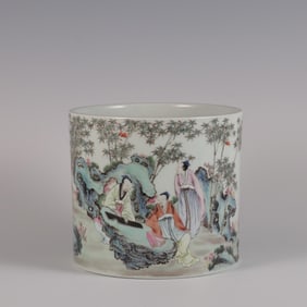 QING YONGZHENG YEAR FAMILLE ROSE FIGURES STORY PEN HOLDER