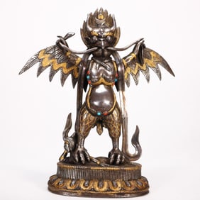 COLD IRON GILT-INLAID HUNDRED-TREASURE BUDDHA