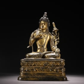 QING DYNASTY GILDED BRONZE GUANYIN ORNAMENT