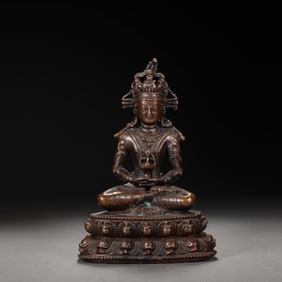 QING DYNASTY ALLOY COPPER TIBETAN INFINITE LONGEVITY BUDDHA SITTING STATUE