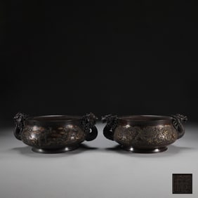 PRECISION CAST BRONZE GILT DRAGON AND PHOENIX BURNERS PAIR