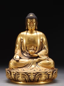 GILDED BRONZE MEDICINE?BUDDHA STATUE