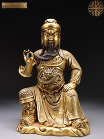 QING "DA MING XUANDE NIAN ZHI" MARK GILT BRONZE GUAN GONG STATUE