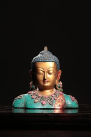 BRONZE GILT-INLAID GEM SHAKYAMUNI HALF?BUST