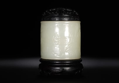 QING DYNASTY WHITE JADE FIGURE STORY INCENSE BURNER