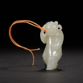 QING DYNASTY HETIAN WHITE JADE CHILD PRESENTING BLESSINGS PENDANT