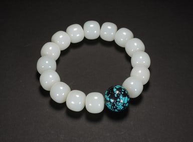 HETIAN WHITE JADE WITH TURQUOISE BRACELET