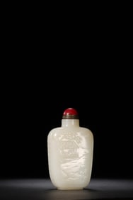 QING DYNASTY WHITE JADE FIGURE STORY SNUFF BOTTLE